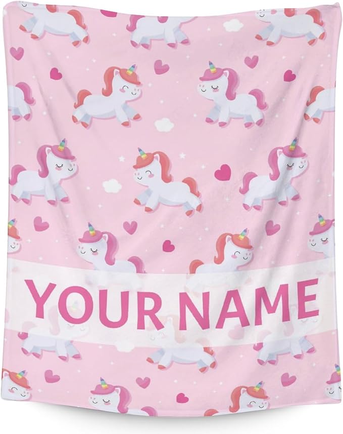 Personalized Unicorn Blanket Gifts with Name - 30"x40" Cute Throw for Girls & Women - Pink Soft Fuzzy Blankets for Couch & Office