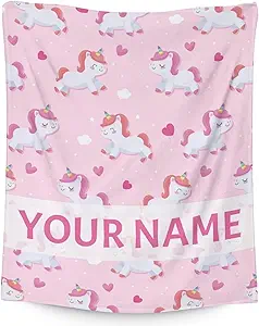 Personalized Unicorn Blanket Gifts with Name - 30"x40" Cute Throw for Girls & Women - Pink Soft Fuzzy Blankets for Couch & Office