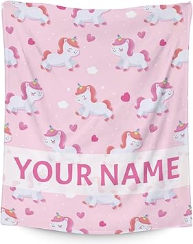 Personalized Unicorn Blanket Gifts with Name - 30"x40" Cute Throw for Girls & Women - Pink Soft Fuzzy Blankets for Couch & Office