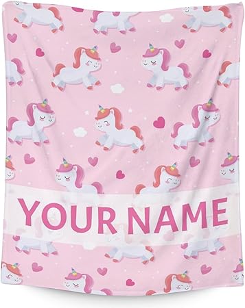 Personalized Unicorn Blanket Gifts with Name - 30"x40" Cute Throw for Girls & Women - Pink Soft Fuzzy Blankets for Couch & Office
