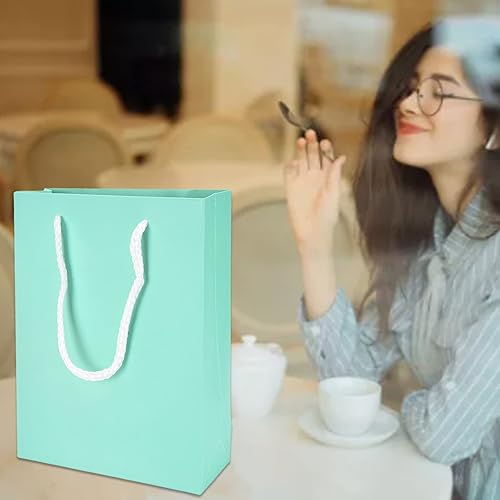 Miniatura 2 de BORDSTRACT Bolsas de embalaje de regalo de papel, 10 bolsas reutilizables de color puro, 5 rosas y 5 verdes con asa, bolsa vertical de regalo para