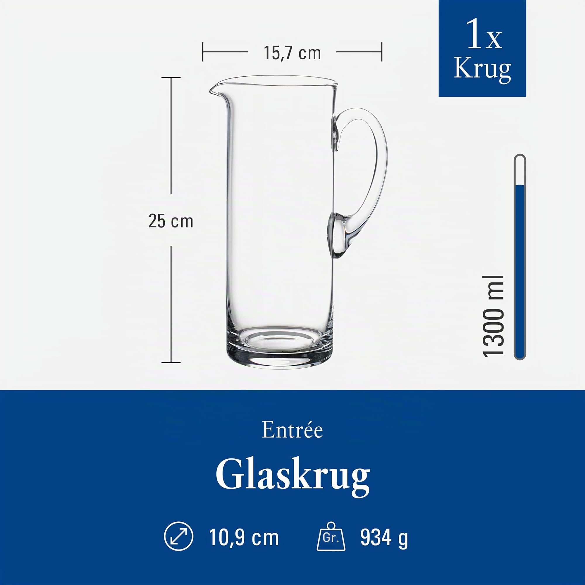 Villeroy & Boch - Entree Glaskrug Klar, Spülmaschinenfest, Karaffe, Glaskaraffe, Wasserkaraffe, Krug, Nachttisch Glaskaraffe, Transparente Kanne, Kanne Transparent, Kristallglas