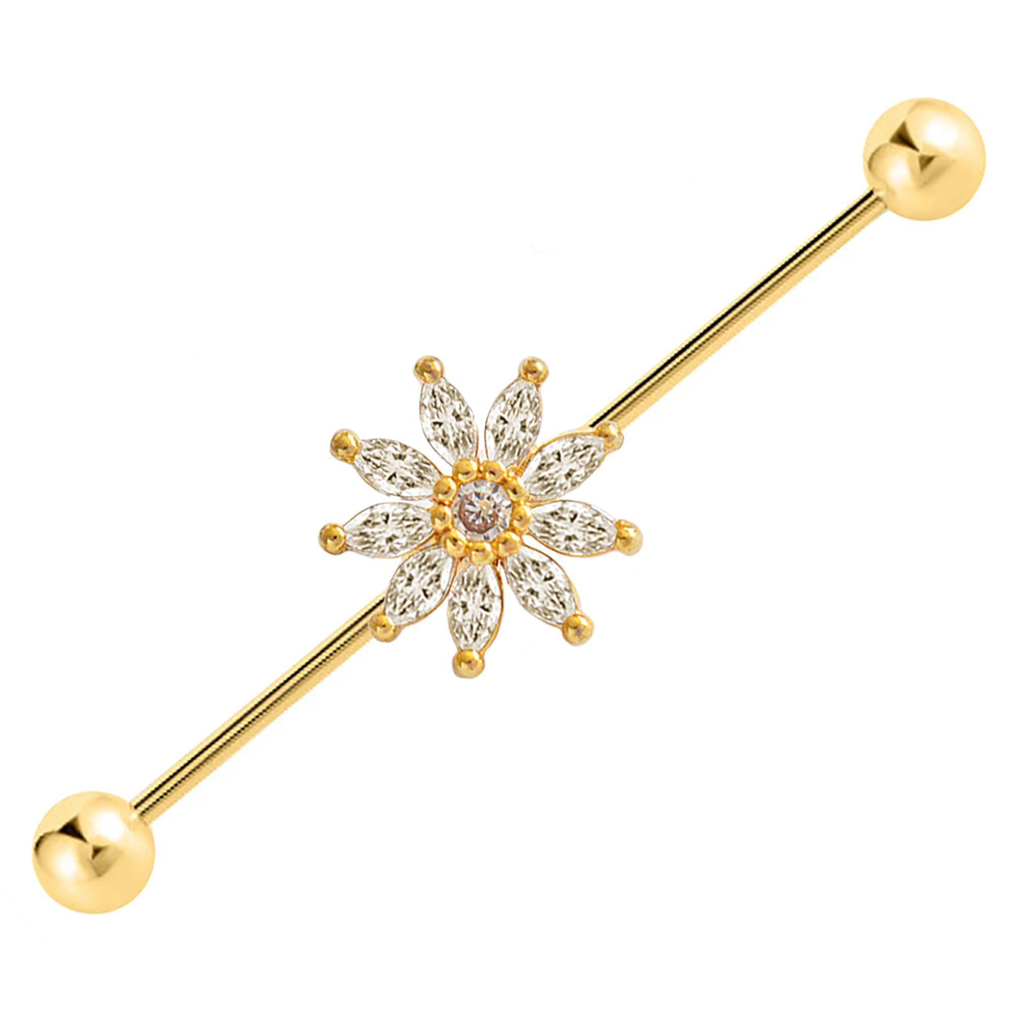 TRBR 16G 14G CZ Flower Industrial Piercing Jewelry Surgical Steel, Cute Sunflower CZ Industrial Bar Piercing, Industrial Jewelry for Women