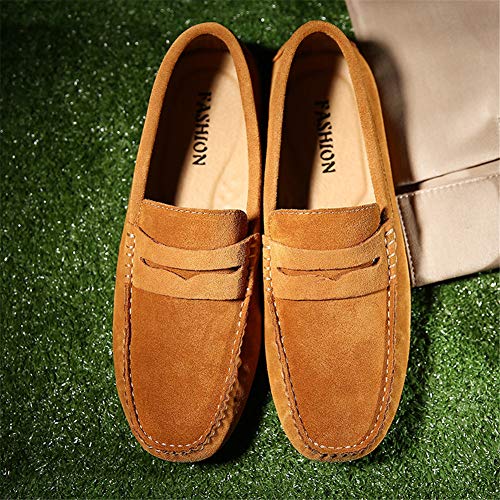Image of ANUFER Men's Suede Leather Penny Loafers Comfort Driving Shoes Moccasin Slippers