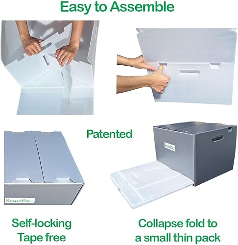 Miniatura 3 de Caja plegable reutilizable de polipropileno corrugado, ligera, movimiento de almacenamiento, apilable, tapa autoblocante sin cinta para el hogar de