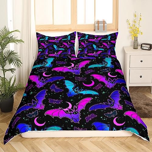Homemissing Bat Duvet Cover Set Halloween Trippy Bedding Set for Kids Boys Girls Butterfly Comforter Cover Set Microfiber Colorful Bedspread Cover Bedroom Bedclothes Single - Image 3