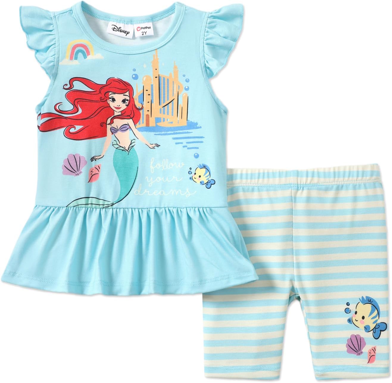 Disney Princess Toddler Girl Outfit Long Sleeve T-Shirt Dress and Striped Leggings Fall Casual Girls Clothing Sets
