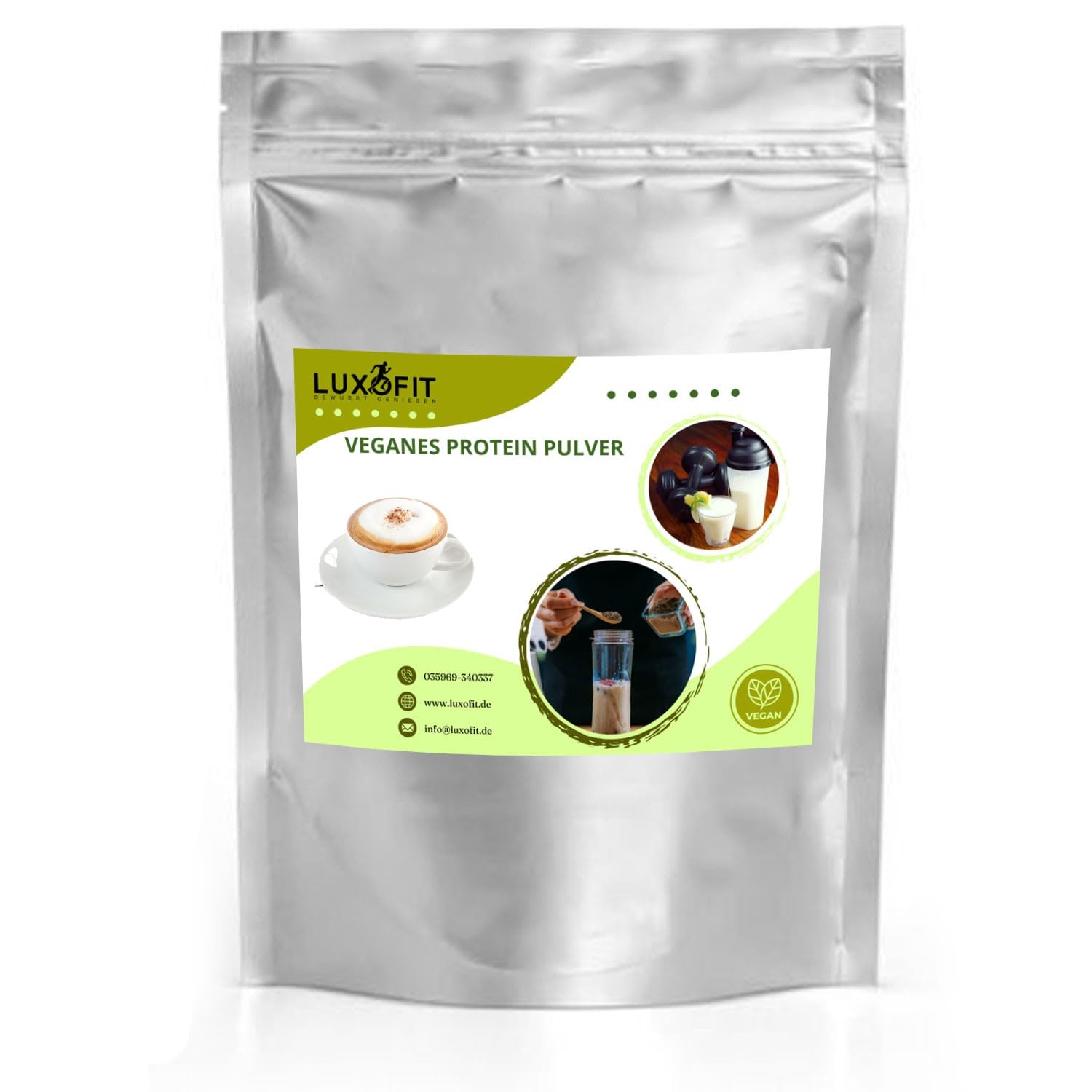 Eiweißpulver Veganer Kaffee Geschmack, Intensiver Geschmack, Natürliche Farbstoffe, für Smoothies und Drinks, schnelle und einfache Zubereitung (1 Kg, Cappuccino)