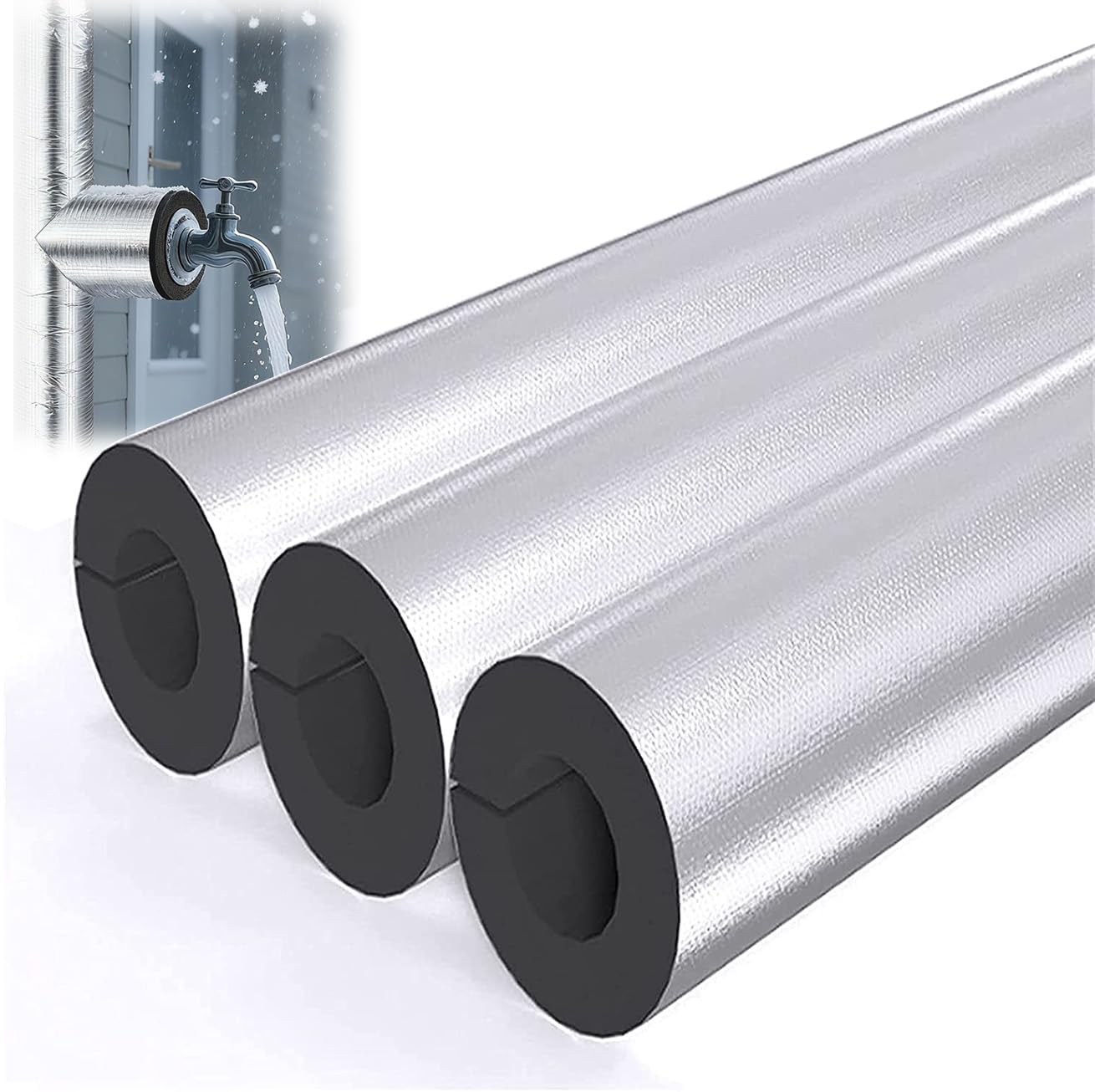 Tubo de Espuma, Fundas de Aislamiento Térmico para Tuberías Exteriores, Coquilla Aislante de Papel de Aluminio Autoadhesivo, Ignífugo Aislamiento de Tuberias (ID) 219mm x (T) 30mm x (L) 0.95m