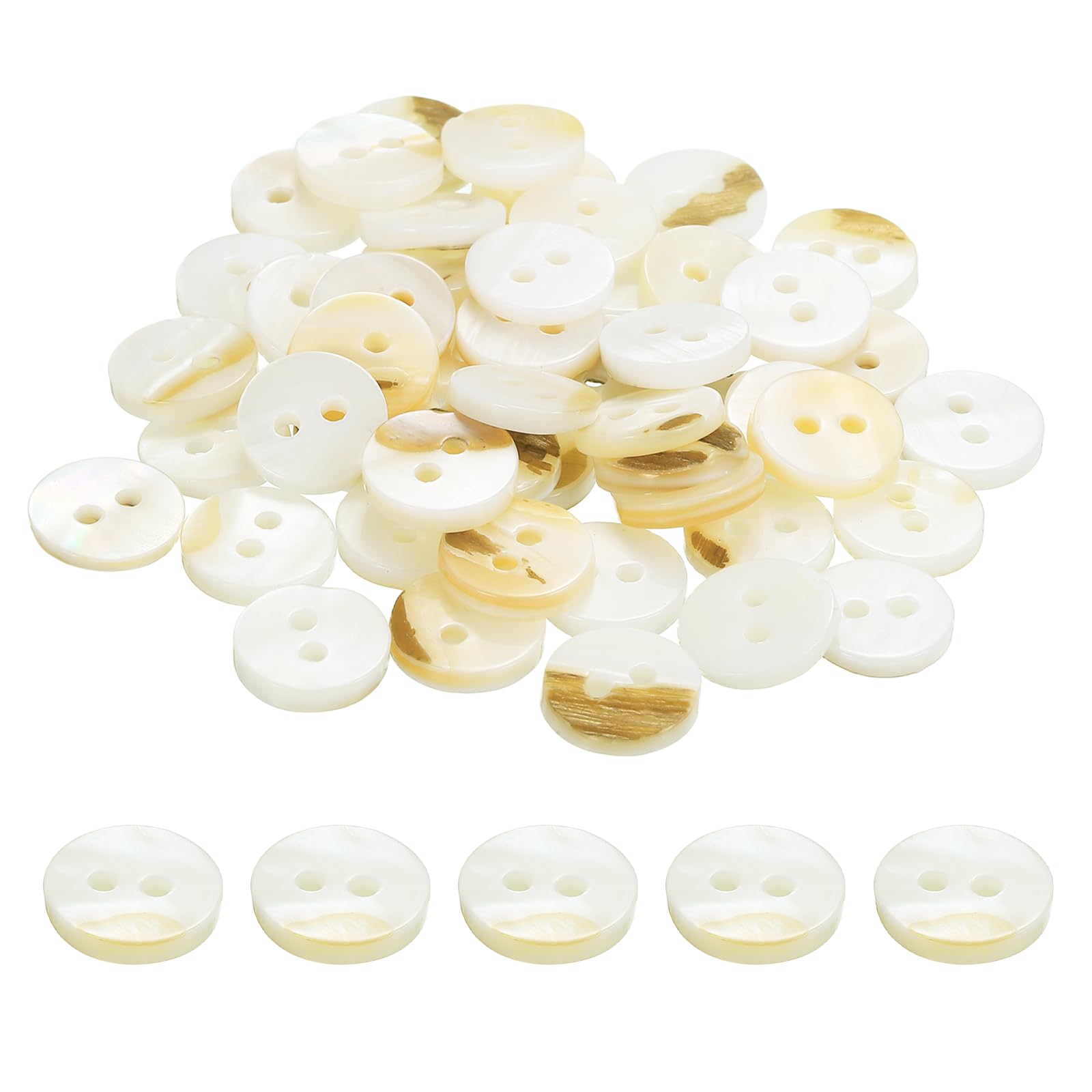 PATIKIL 50 Pcs 10mm Mother of Pearl Buttons, 2 Holes MOP Natural Pearl Shell Buttons for Sewing Clothes Coat Suits Shirt DIY Craft Decoration, Cream White