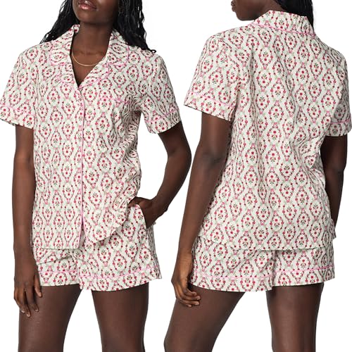 Image of Bed Head PJs Womens Matching Pajamas - Soft Organic Short Sleeve Button Down PJ Shirt & Shorts Set - Sleepwear & Loungewear
