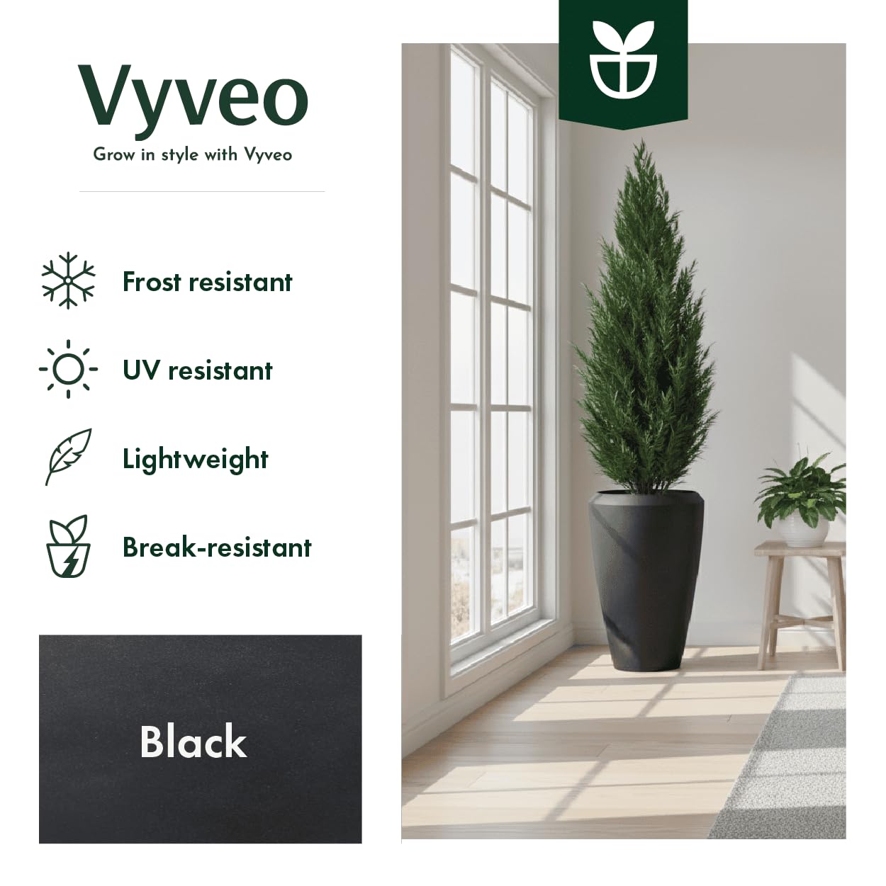 Vase Nalou - 44x70 - Schwarz - Blumentopf für den Innen- und Außeneinsatz - Übertopf - Pflanztopf - Pflanzgefäß