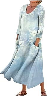 Vestidos casuales de talla grande para mujer, de algodón, de gran tamaño, con bolsillos, vestido casual de bloque de color, vestido acampanado