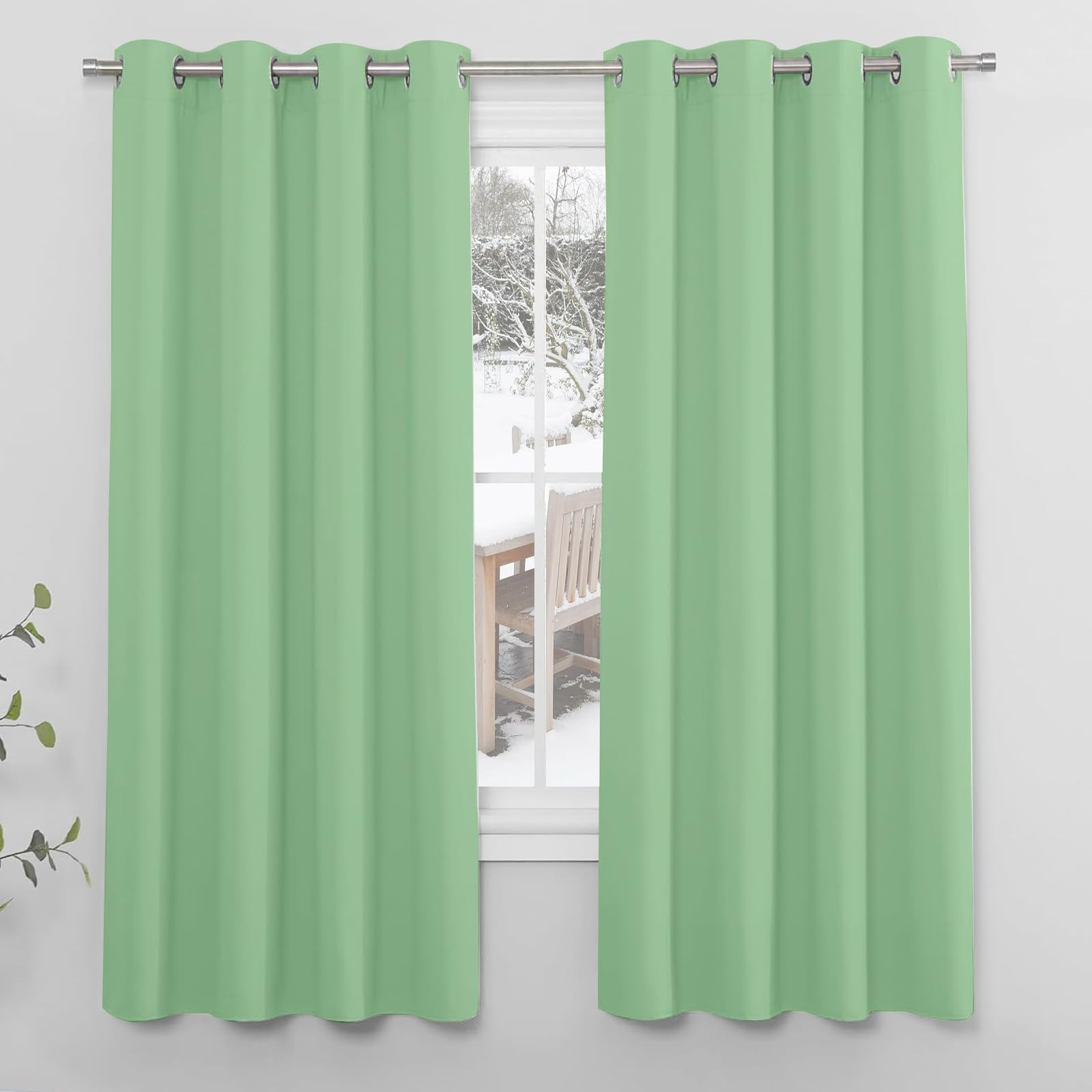 NINGBAI Blackout Curtains for Living Room 250 x 240 cm Eyelet Thermal Noise Reducing 2 Pcs Short Blackout Curtains for Bedroom, Kitchen, Nursery, Green