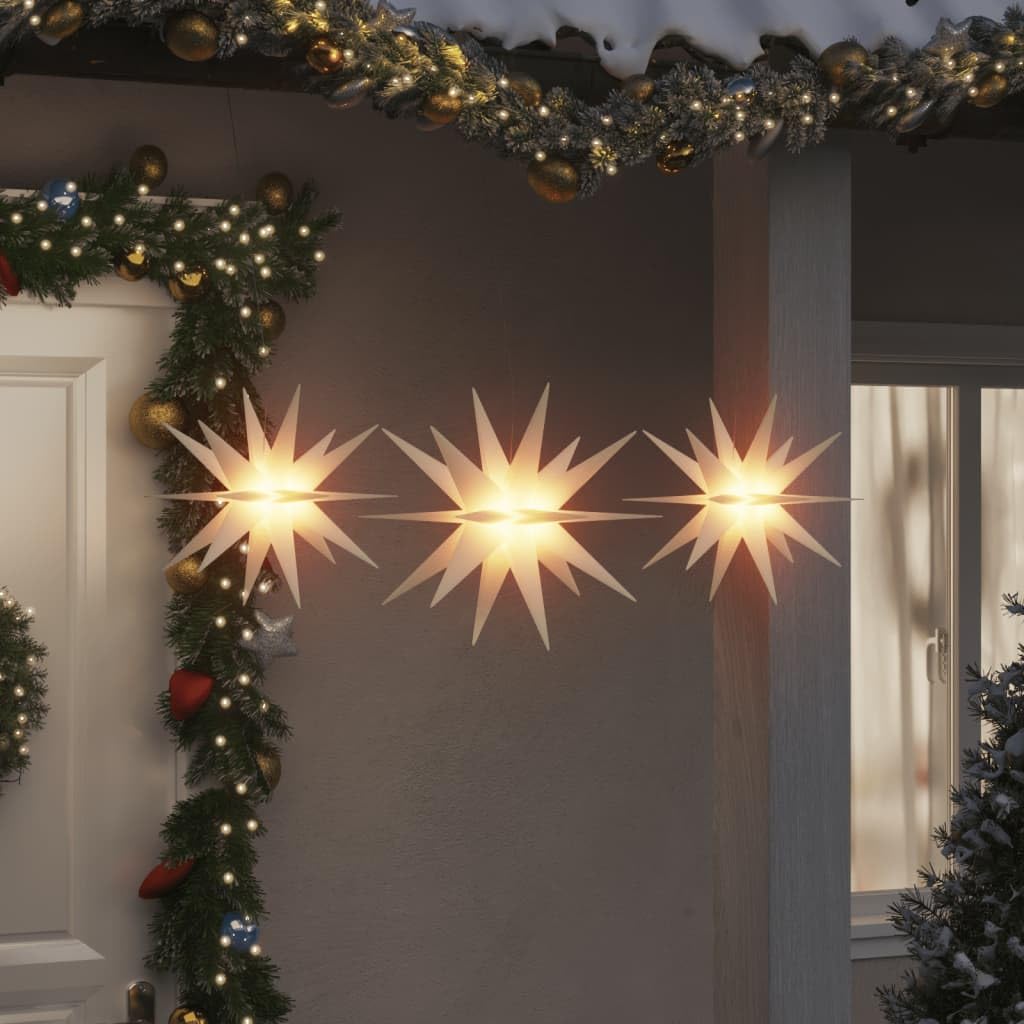 LED-Weihnachtssterne 3 Stück faltbar Weiß, warmweißes Licht, wasserdicht, batteriebetrieben mit Timer, für Innen und Außen, Weihnachtsbeleuchtung für Fenster, Garten, Balkon