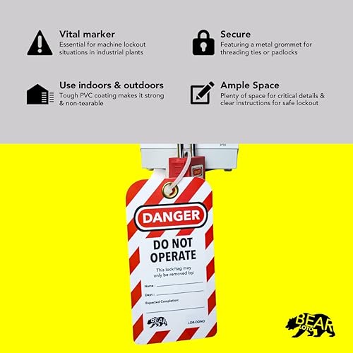 Miniatura 6 de BearLOTO Etiquetas de bloqueo | Laminadas y resistentes a la intemperie | Paquete de 30 etiquetas de peligro rojo "No operar" | Para equipos fuera