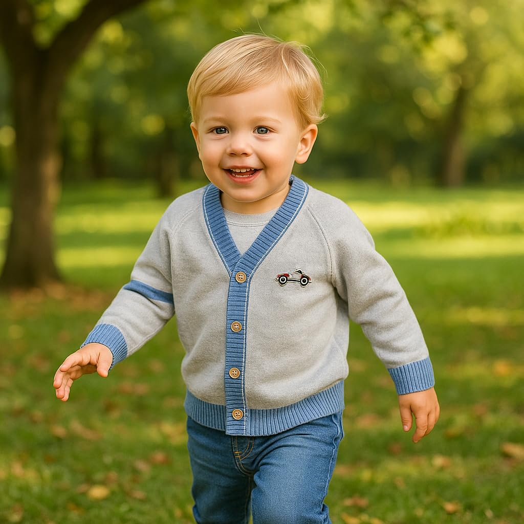 Chaqueta de manga larga para niños (cuello en pico) para niños pequeños con botones de punto para otoño e invierno