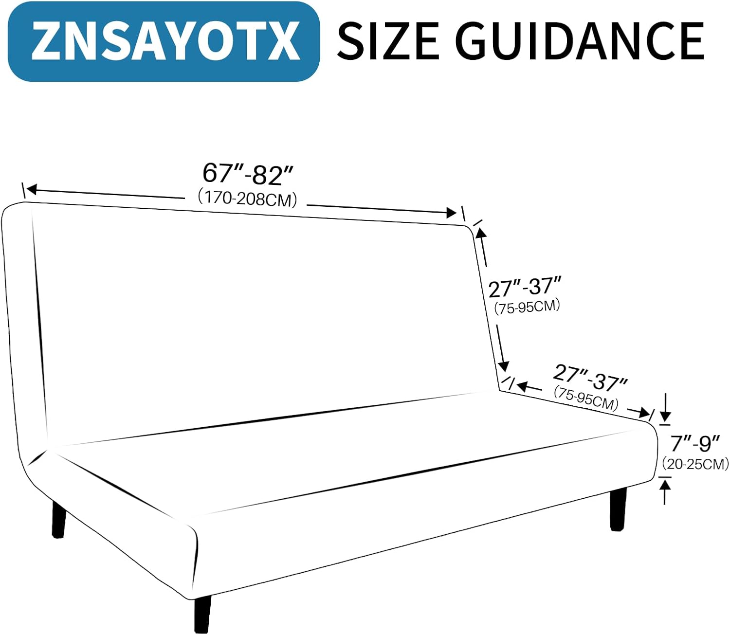 ZNSAYOTX Fashion Futon Cover (67"-82") Stretch Fit Armless Sofa Bed Slipcover, Universal Foldable Sofa Mattress Protector Full Queen Size, Irregular Plaid Texture Jacquard Futon Protector (Light Grey)