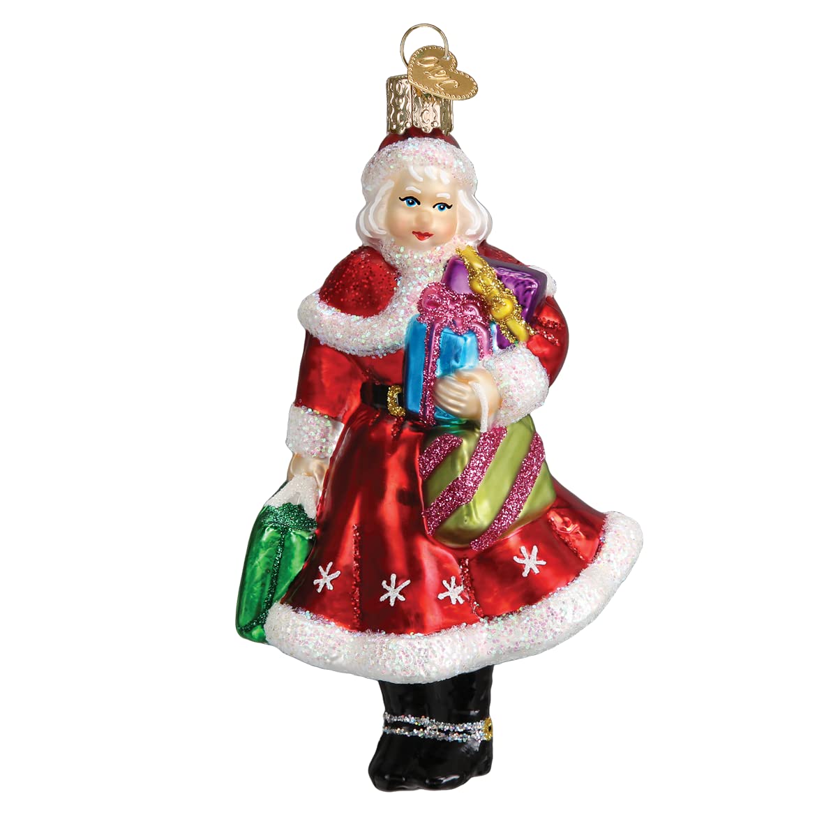 Old World Christmas Multicolored Mrs. Claus Goes Shopping Glass Blown Ornament For Christmas Tree