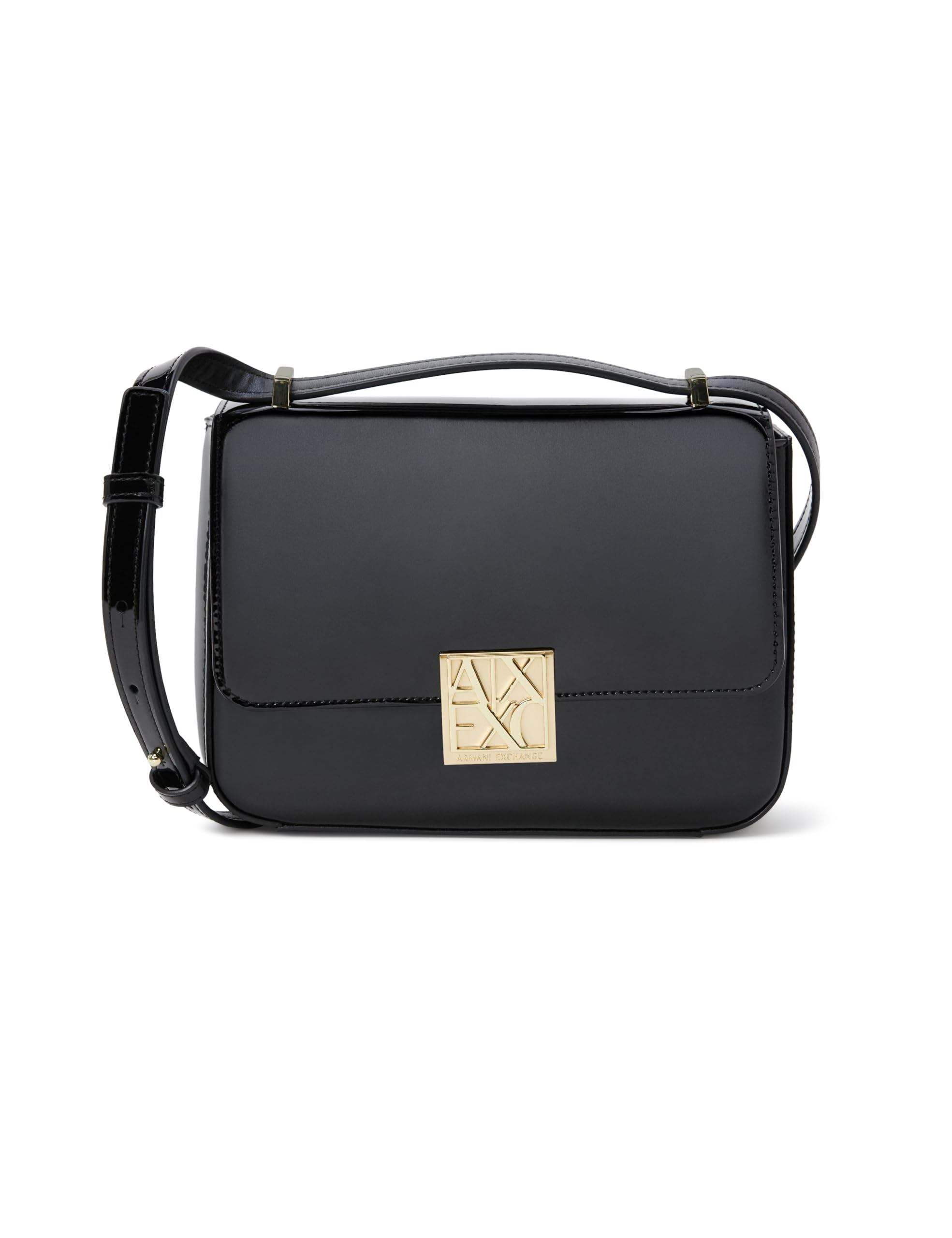 Armani Exchange, Women's Amy, sustainable, gold logo plate, Crossbody bag, Black, One size