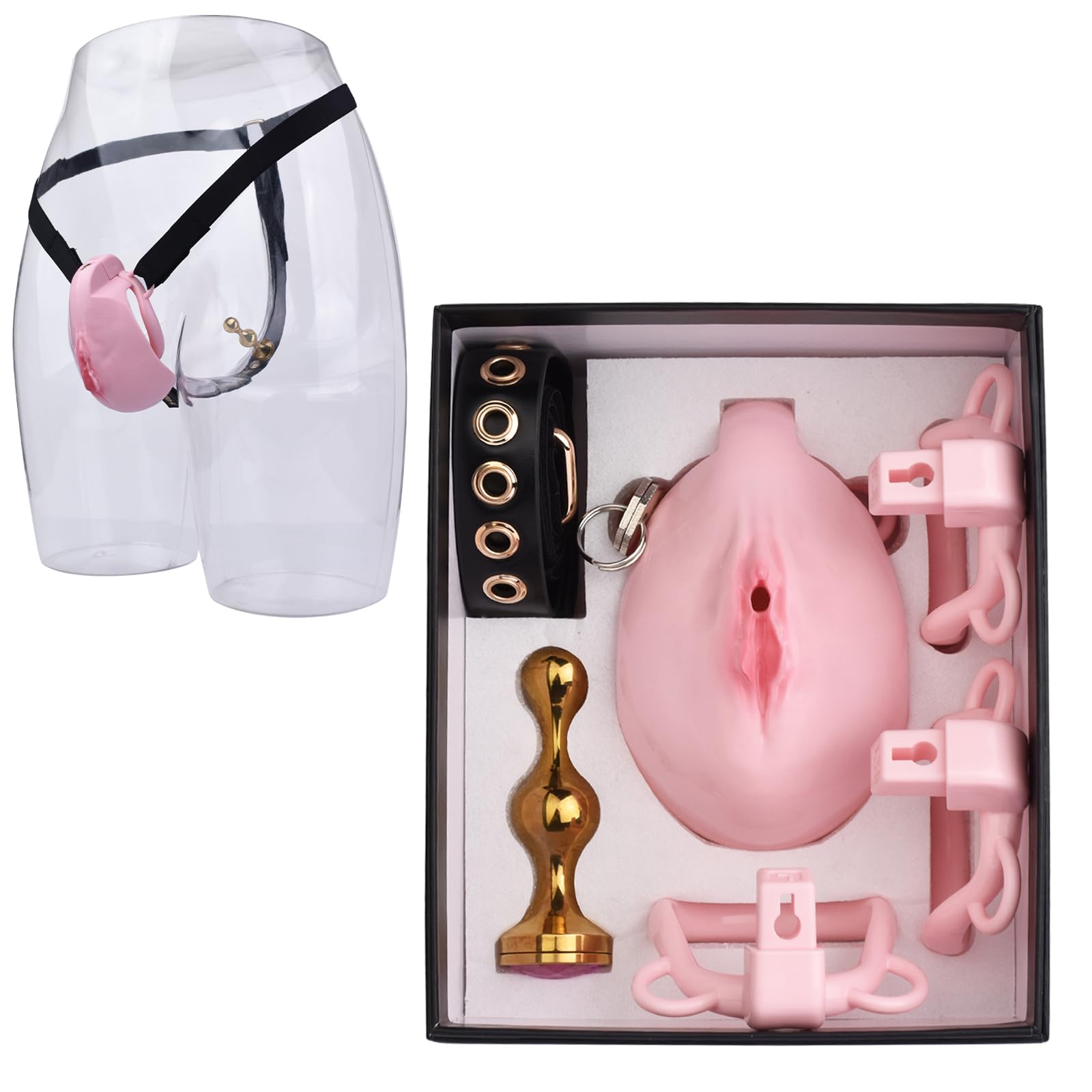Keuschheitsgürtel für Männer– Chastity Cage mit Analplug und Realistischer Klitoris,Verstellbare Riegelgrößen,Ergonomisches Design für Komfort und Kontrolle,Ideal für BDSM und Paare(Gold)