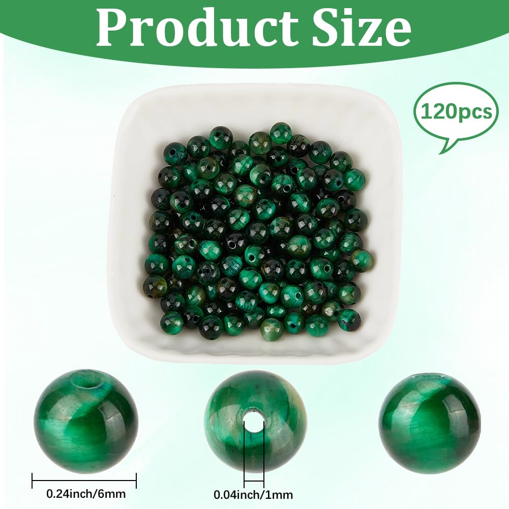 PONABEADIY 1 Box 6MM 120PCS Natural Green Tiger Eye Beads with Hole Round Stone Gemstone Dyed Polished Smooth Loose Spacer Bead Bulk for Jewellery Making Earrings Bracelets Necklace DIY Crafts Supply - Image 2