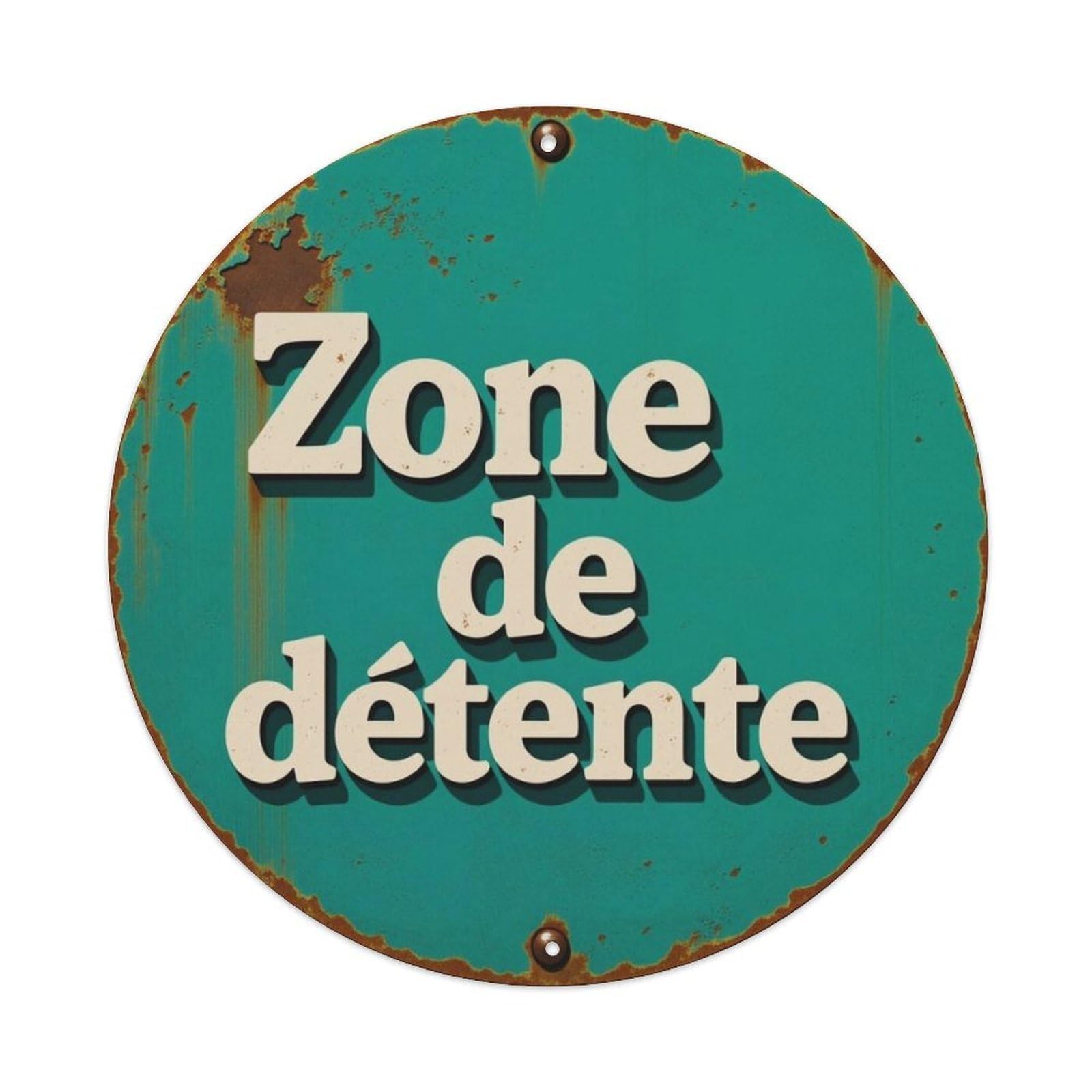 Vintage French Relax Zone Minimalist Round Sign Vintage Aluminium Metal Sign, Retro Wall Decor for Home, Bar, Garage & Farmhouse 20x20cm