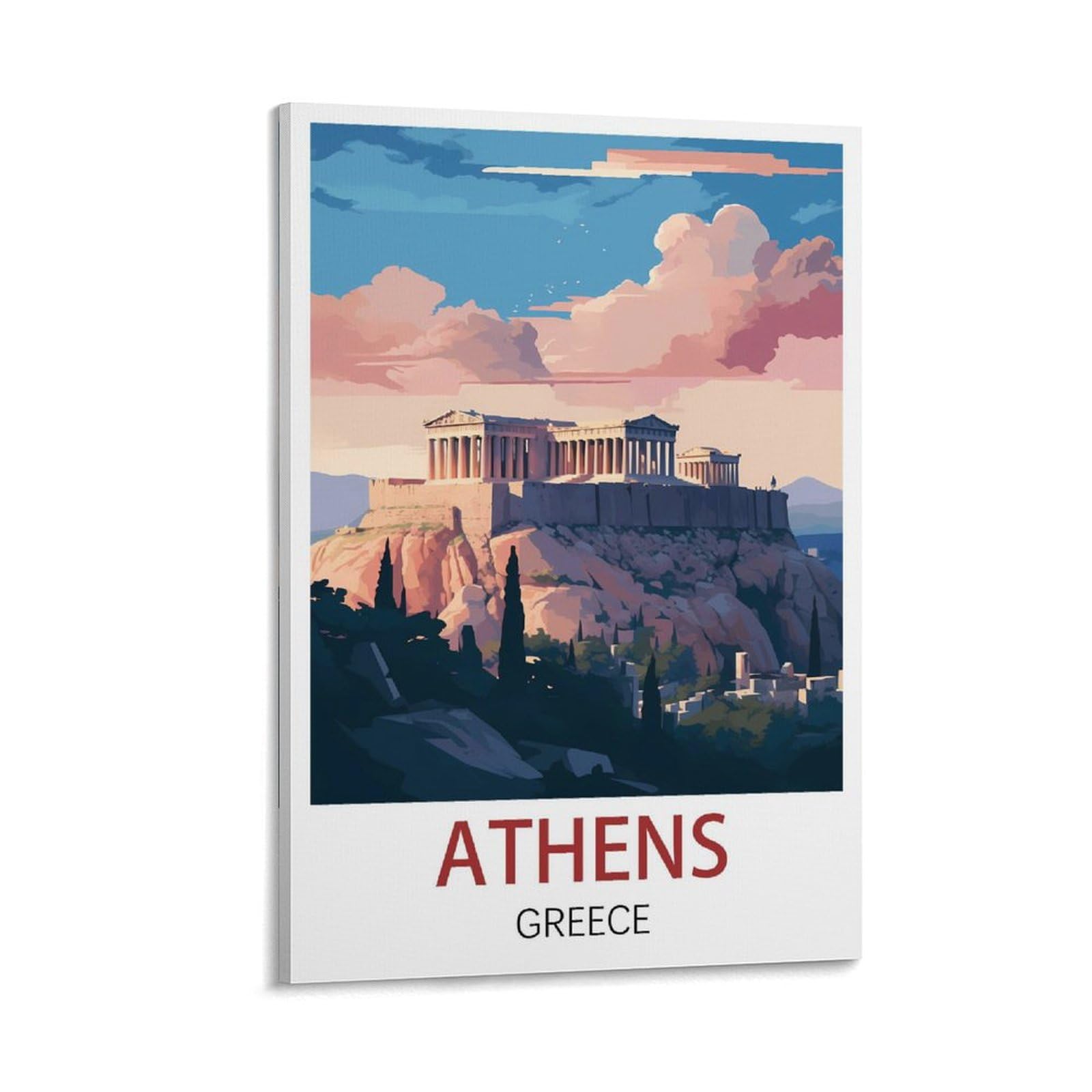 Losnabo Frame-Style Athens Greece Vintage Travel Poster 08X12inch(20X30cm) Canvas Wall Poster And Art Picture Print Modern Home Bedroom Decor