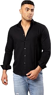 Ravin Mens Regular Fit Black Shirt with Full Buttons Modern (pack of 1)