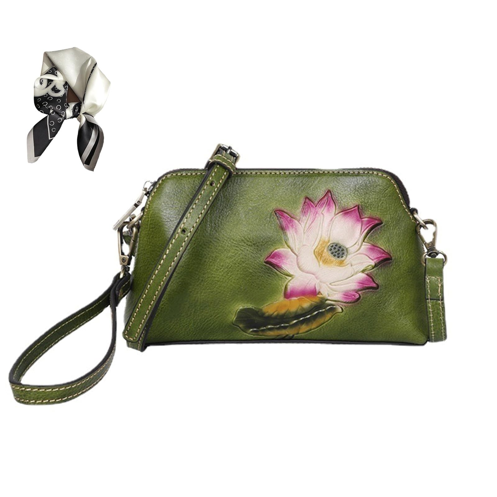 Sac carré en cuir véritable fait main | L'élégance vintage verte