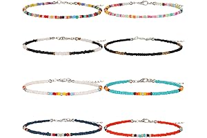 8Pcs Handmade Beaded Anklets for Women Boho Colorful Beads Ankle Bracelets Adjustable Foot Anklet Set