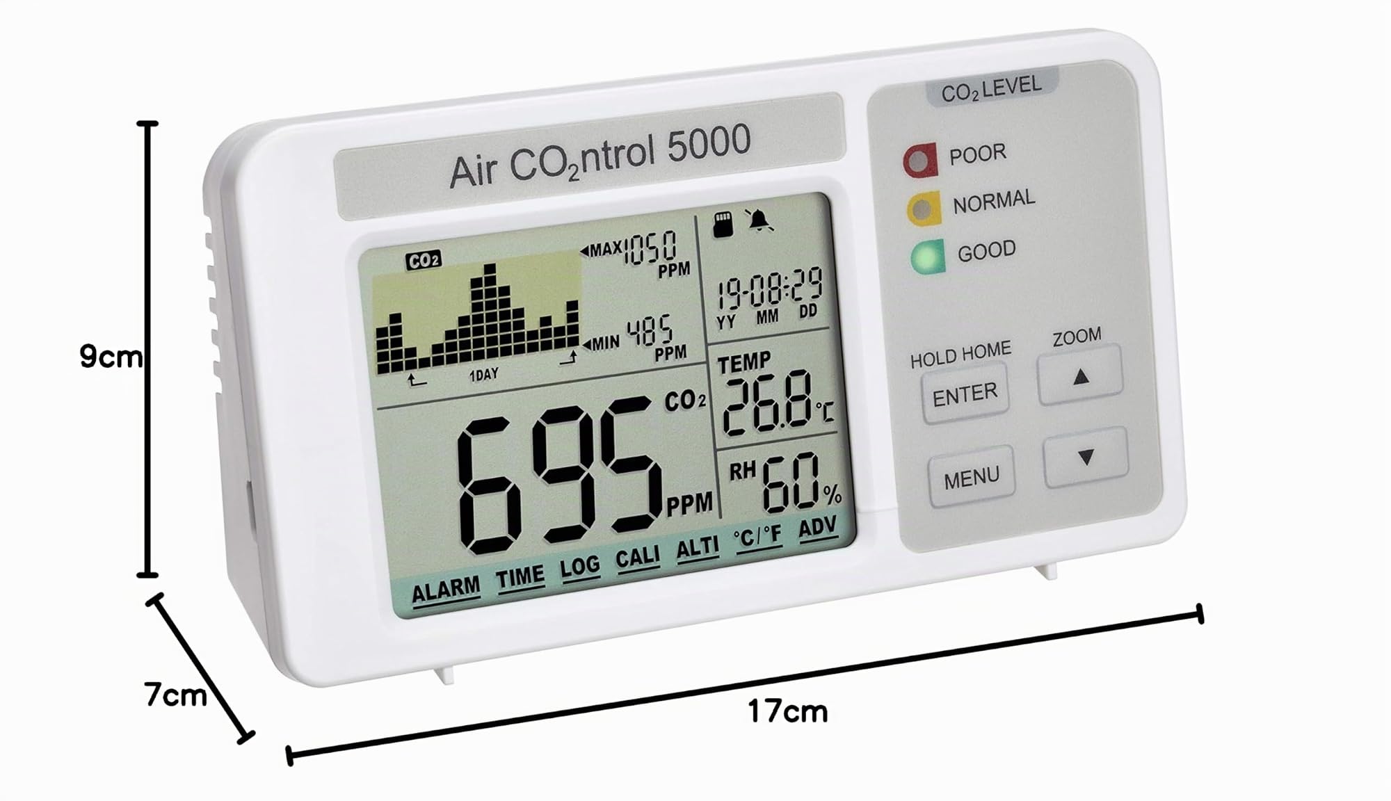 TFA Dostmann Appareil de mesure du dioxyde de carbone AirCO2ntrol 5000, 31.5008.02, mesurer le CO2, appareil de mesure du CO2 avec enregistreur de données, aérer correctement, blanc