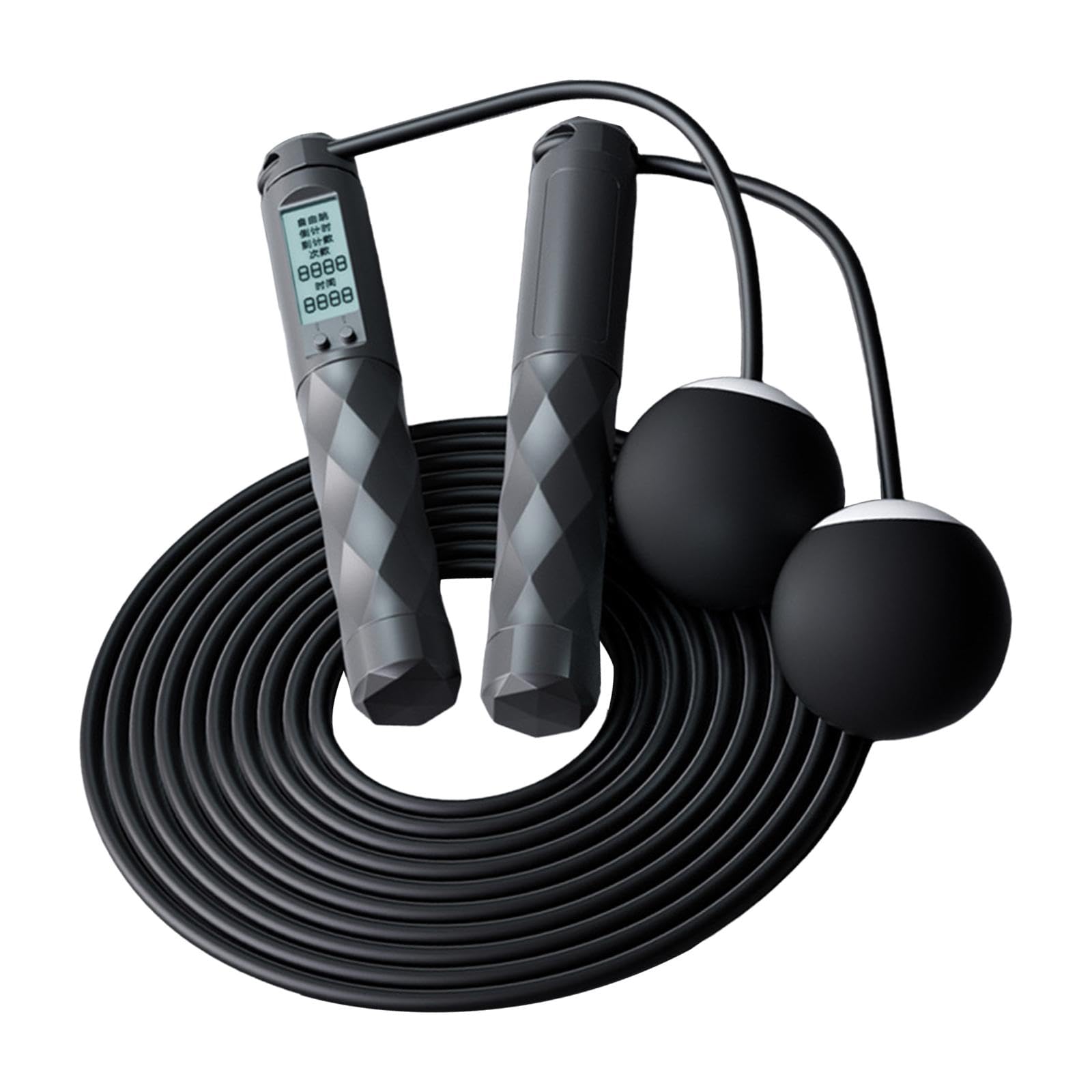 Springseil, verstellbar, mit Kalorienzähler, für Fitness, Fitnessstudio, Zuhause, Schwarz