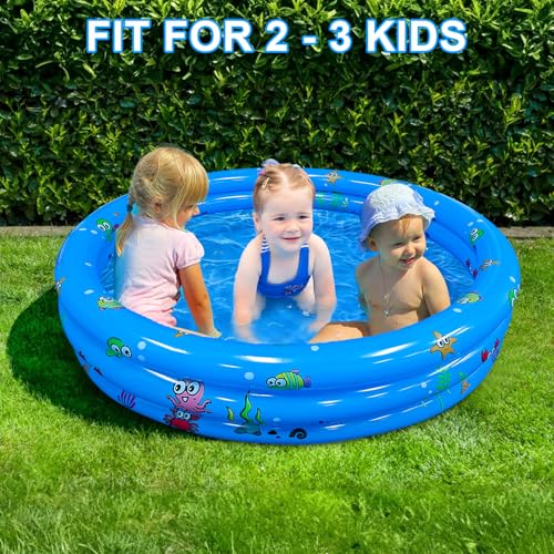 Aufblasbarer Pool 130 x 35 cm, Bällebad Erweiterter Spielbereich für Kinder Babys Haustiere, Sommer-Wasserspiel mit Rutschfester Boden (130cm Rund)