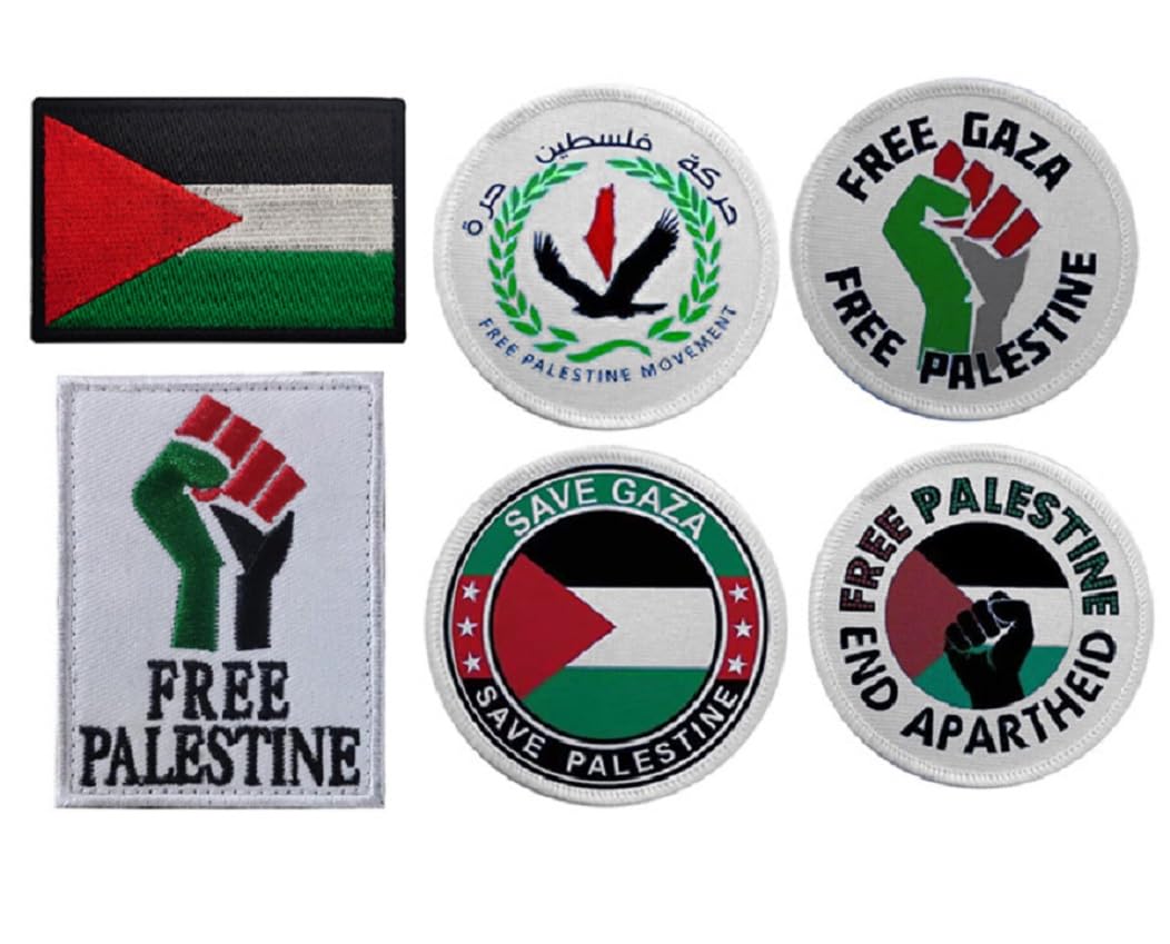 Aspcsmomt Palestinian Flag Patches,Free Palestine Embroidered Tactical Morale Patch Hook and Loop Fastener Sew on Backpack Jacket Cap Uniform Coat Hat (Palestine 6PCS)