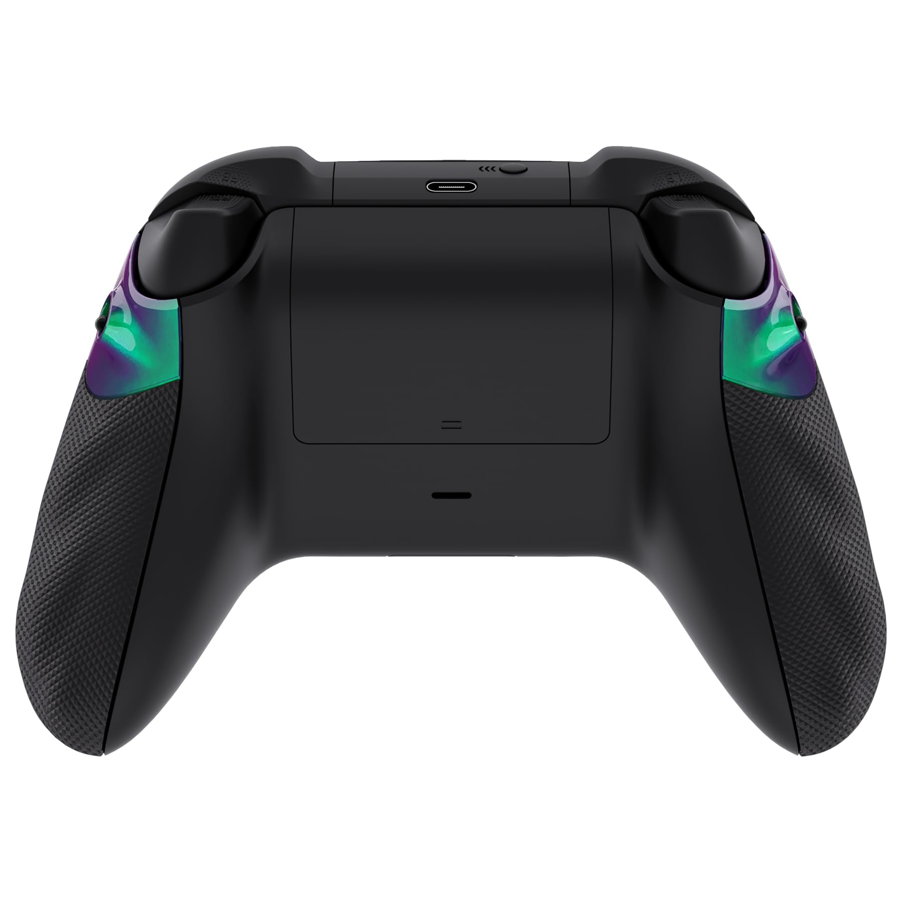 eXtremeRate Flexor Gumowane uchwyty szyn bocznych, zestaw zatrzymania spustu do kontrolera Xbox Series X/S, ergonomiczne, do kontrolera Xbox Core, teksturowane, kameleon, zielony, fioletowy