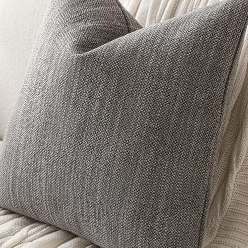 Image of Foindtower Set of 2 Decorative Textured Burlap Linen Throw Pillow Covers Farmhouse Boho Cushion Cover Solid Accent Pillowcase for Couch Sofa Bed Living Room Home Decor,18x18 Inch,Dark Gray