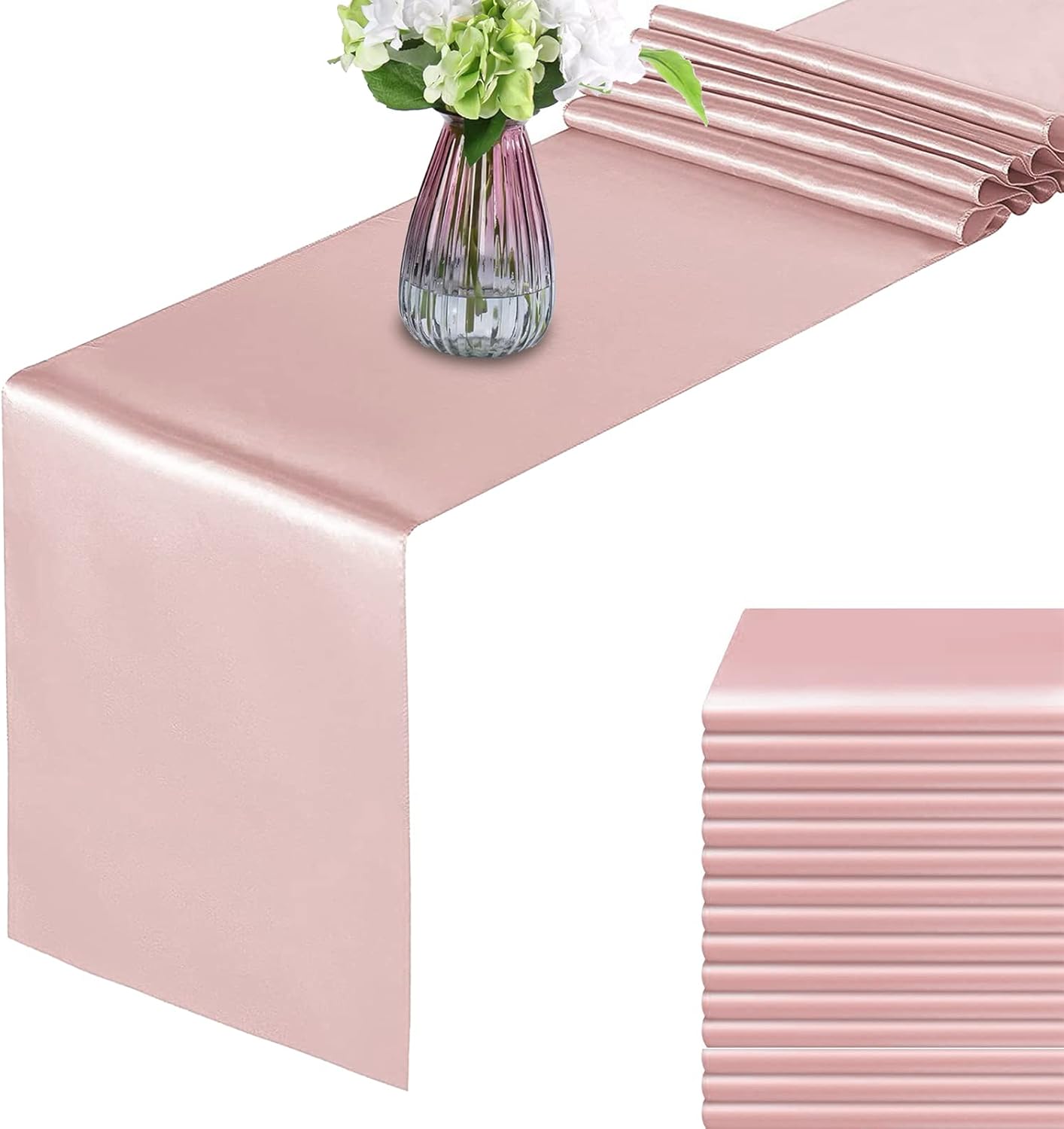 15 Pack Rose Gold Table Runners, Satin Table Runner 12x108 Inches Long, Silk and Smooth Fabric Table Runner for Wedding, Parties, Banquets, Events Decoration