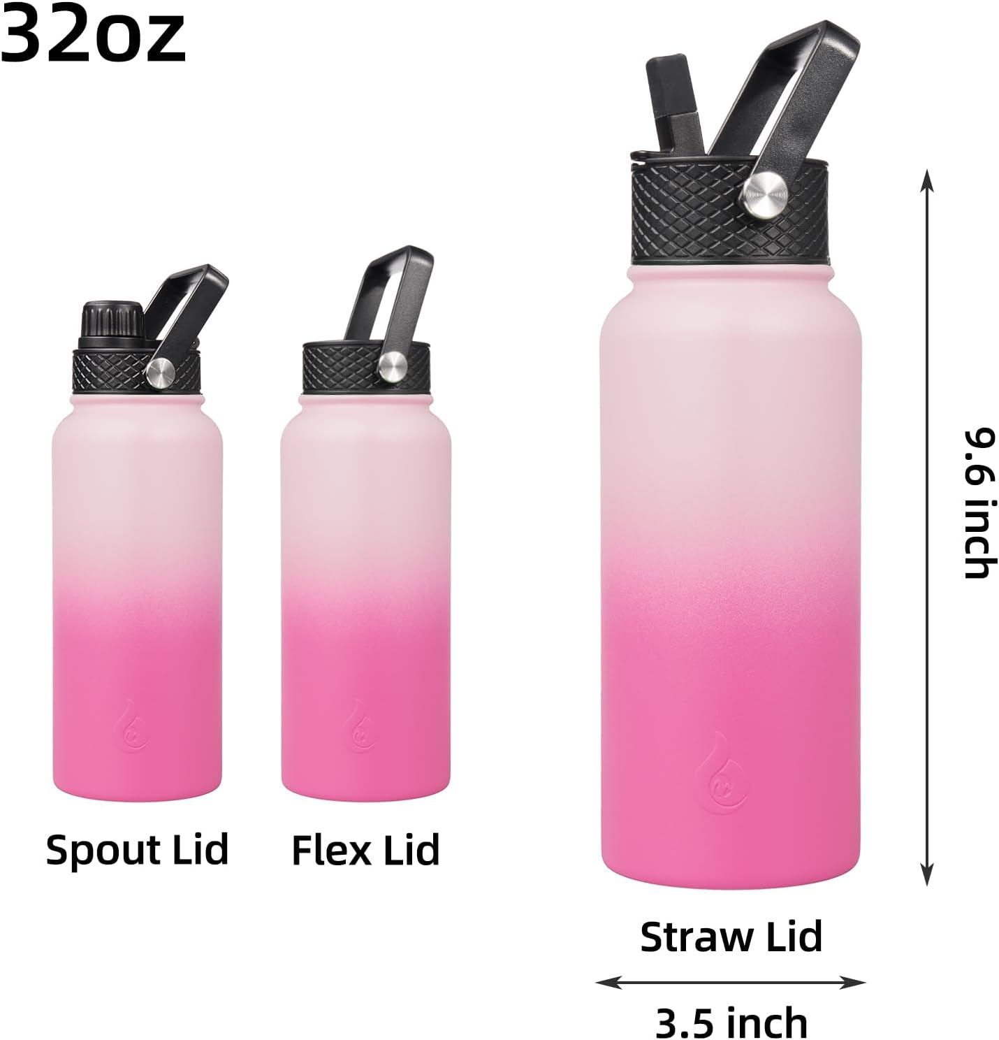 BJPKPK Insulated Water Bottles with Straw Lid, 32oz Metal Large Water Bottle with 3 Lids, Reusable Leak Proof BPA Free Thermo, Stainless Steel Tumblers for Sports, Gym, Travel-Cherry - Image 2