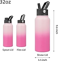 Vista 165 de BJPKPK - Botellas de agua aisladas con tapa de popote, botellas de agua de acero inoxidable de 40 onzas con 3 tapas, termo a prueba de fugas libre