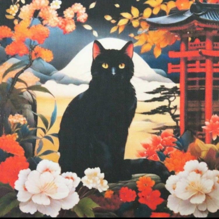 Amazon.co.jp: ゆきちゃん限定X1312-1 黒猫 浮世絵 XL パネル No300