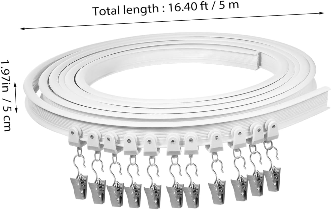PRETYZOOM 1set Flexible Ceiling Curtain Track Set Bendable Curtain Rail for Easy Installation Stainless Steel Clamps Versatile for Drapes and Sheers for Home Use