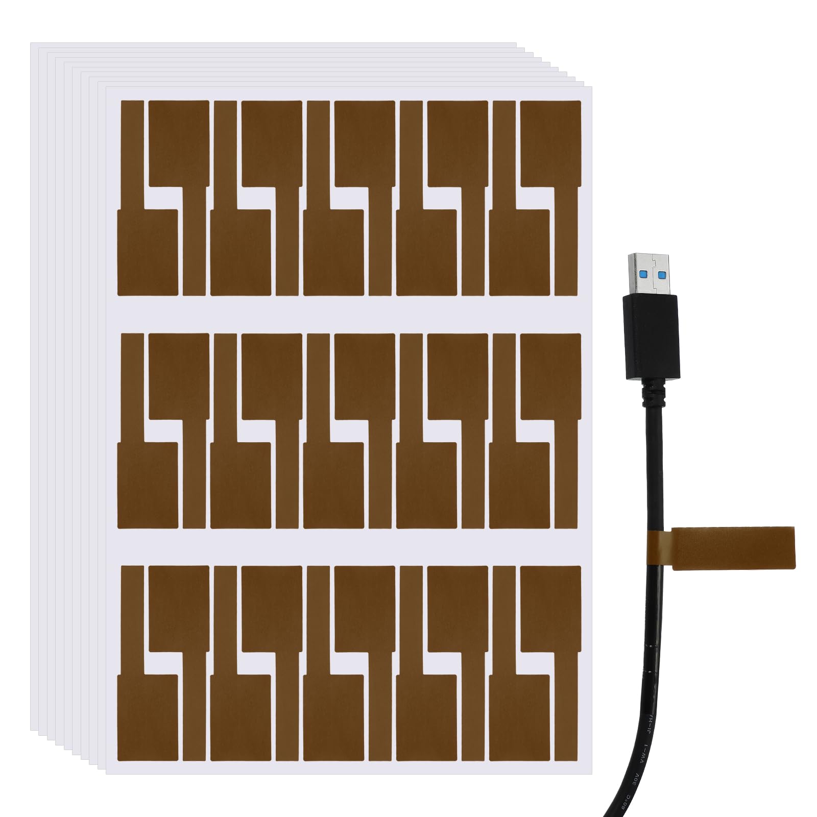 sourcing map 300 Pcs Cable Labels, Waterproof Wire Cord Labels Tags, Cord Organizer Management Tags for Charger Cable Organizer Wire Markers Printer and Handwriting, Brown