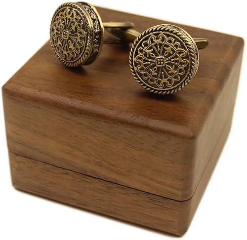 Gemelos clásicos de latón macizo para hombres con tapa transparente de nogal, regalo de boda, regalo de compromiso, regalo del día del padre