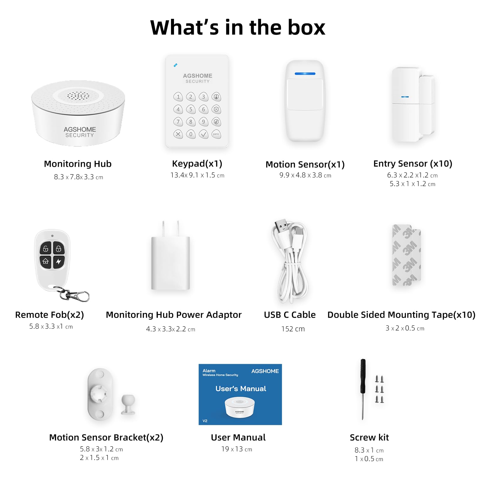 AGSHOME Allarme Casa Senza Fili 15 Pezzi, Sistema Allarme Casa Fai da Te con Wi-Fi & Notifiche App, Include Sirena, 10 Sensori, 2 Telecomandi, 1 Sensore di Movimento, 1 Tastiera, Compatibile con Alexa