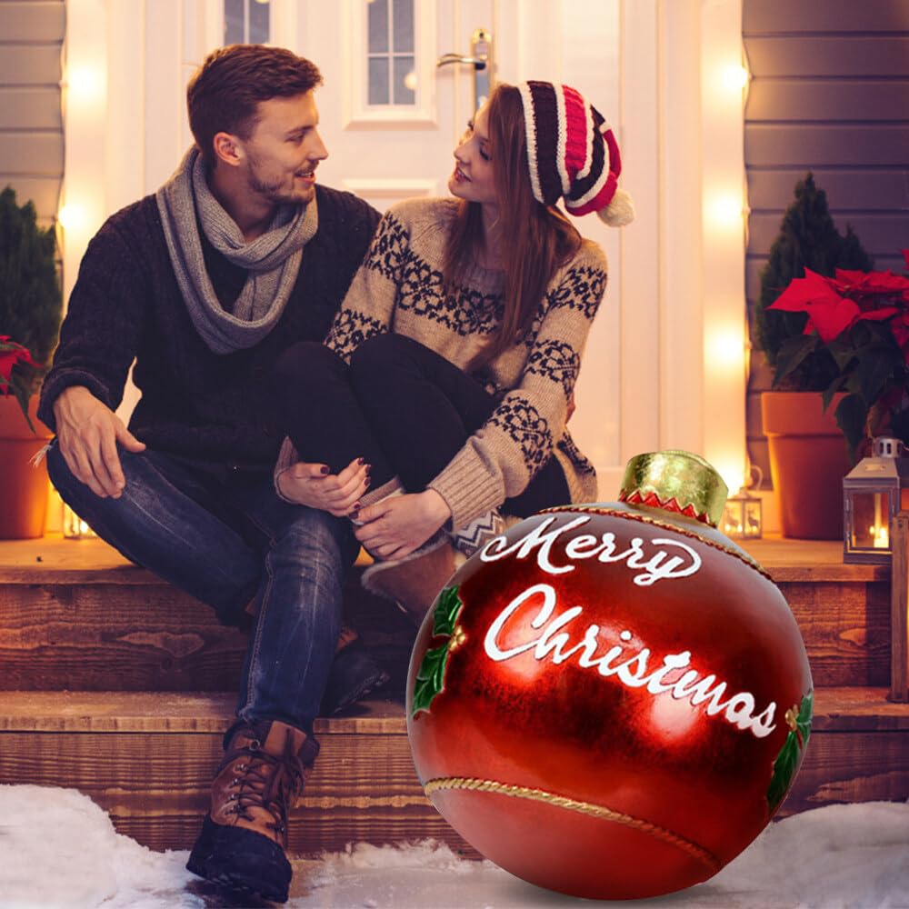 Boule De Noël Gonflable Géante - Diamètre 60 Cm, Motif Flocon De Neige Rouge, PVC Résistant - Décoration Extérieure Ou Intérieure