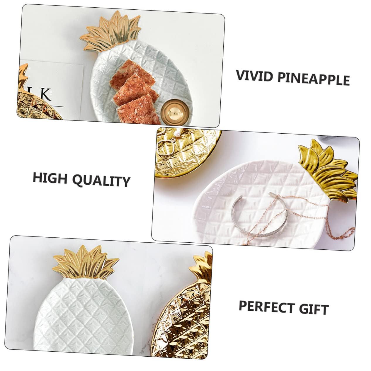 1 x Blatttablett Ananas-Teller, Keramik-Ringschale, Porzellan, Snack-Servierschale, Ananas-Keramikteller, Schmuckteller, Organizer, Ananas-Tablett, Serviertablett, weiße Ornamente, Obst