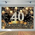Sensfun 7x5ft Happy 40th Birthday Party Photography Backdrop Glitter Black and Gold Balloons Background for Adult Fabulous 40 Bday Party Decorations Shining Diamond Fifty Years Old Photo Booth Banner - Image 4