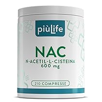 NAC n-acetil-cisteina 600mg 210 compresse PiùLife – n acetilcisteina 1 al giorno – NAC 600 Integratore Antiossidante, Sintesi del Glutatione, Proprietà Difese Immunitarie, Mucolitico Fluidificante