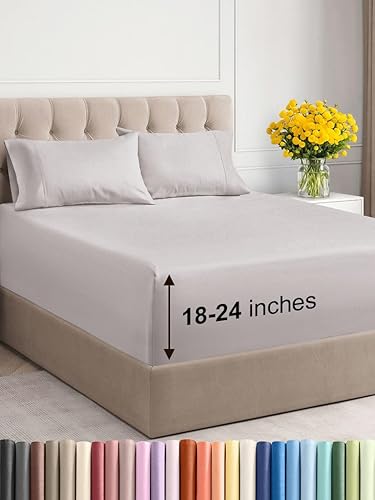 Juego de sábanas de tamaño individual XL, transpirables, refrescantes, con esquinas extraprofundas de 18-24 pulgadas, de ajuste fácil, supersuaves,
